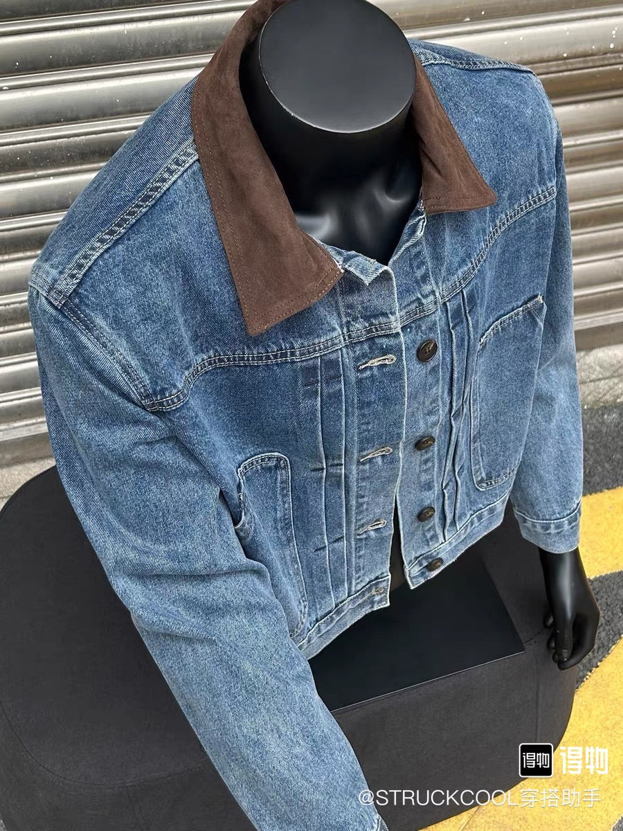 Daper Corduroy Collar Denim Jacket